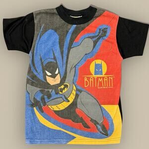 Vtg 90s Batman Animated Series Blue T-Shirt Size Kids Youth 10 Medium PJ Top?